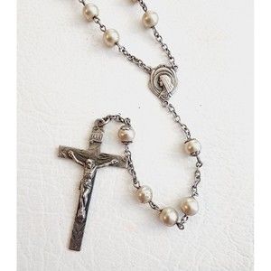 Vintage Catamore Sterling Silver Rosary With Champagne Glass Beads 23 Inches